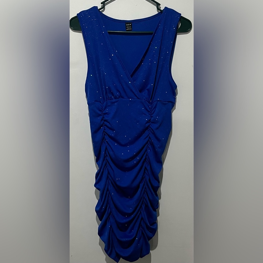 Elegant Blue Ruched Dress